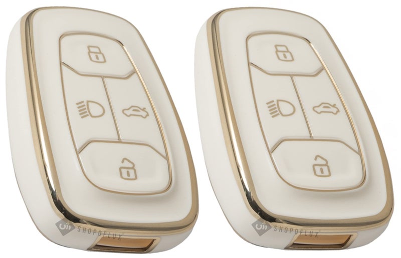 Shopoflux® TPU Key Cover Compatible with Tata Nexon | Harrier | Safari | Altroz | Tigor | EV | Punch | Tiago EV Electric 4 Button Smart Key Only (White Pack of 2) - Image 1