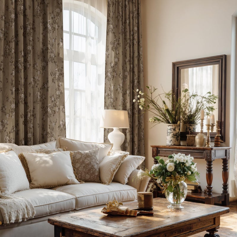 StangH Vintage Floral Curtains French Country Linen Texture Light Filtering Printed Drapes Victorian Decor for Living Room/Bedroom/Dining Room, W52 x L84, Khaki, 2 Panels - Image 3