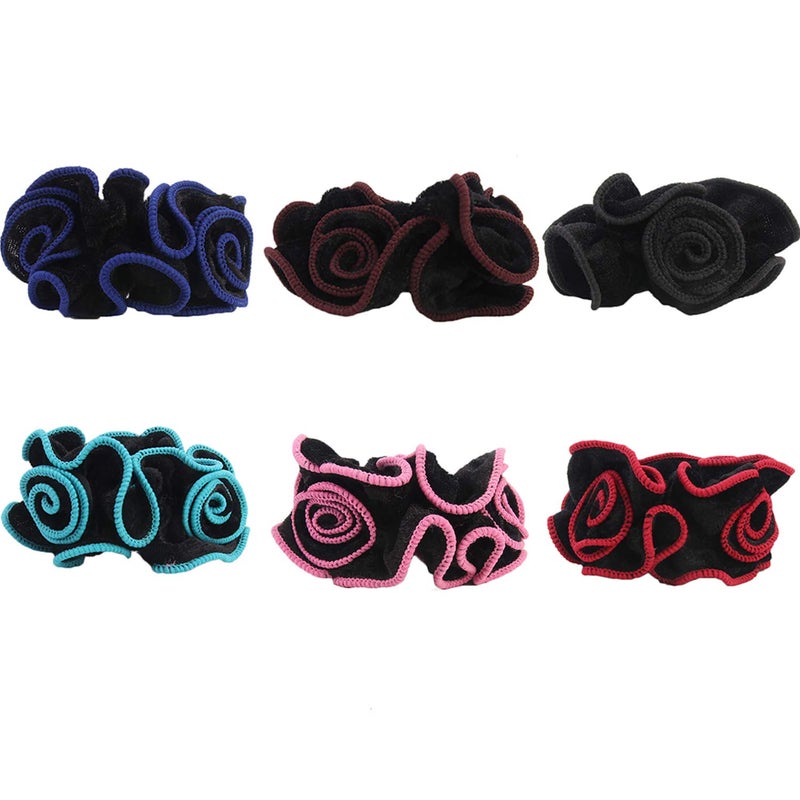 6 Pack Fancy Hair Scrunchies Lace Flower Hair Ties Floral Headbands Ponytail Holder Floral Hair Bobbles Velvet Scrunchy for Women (6 Colors Pack)