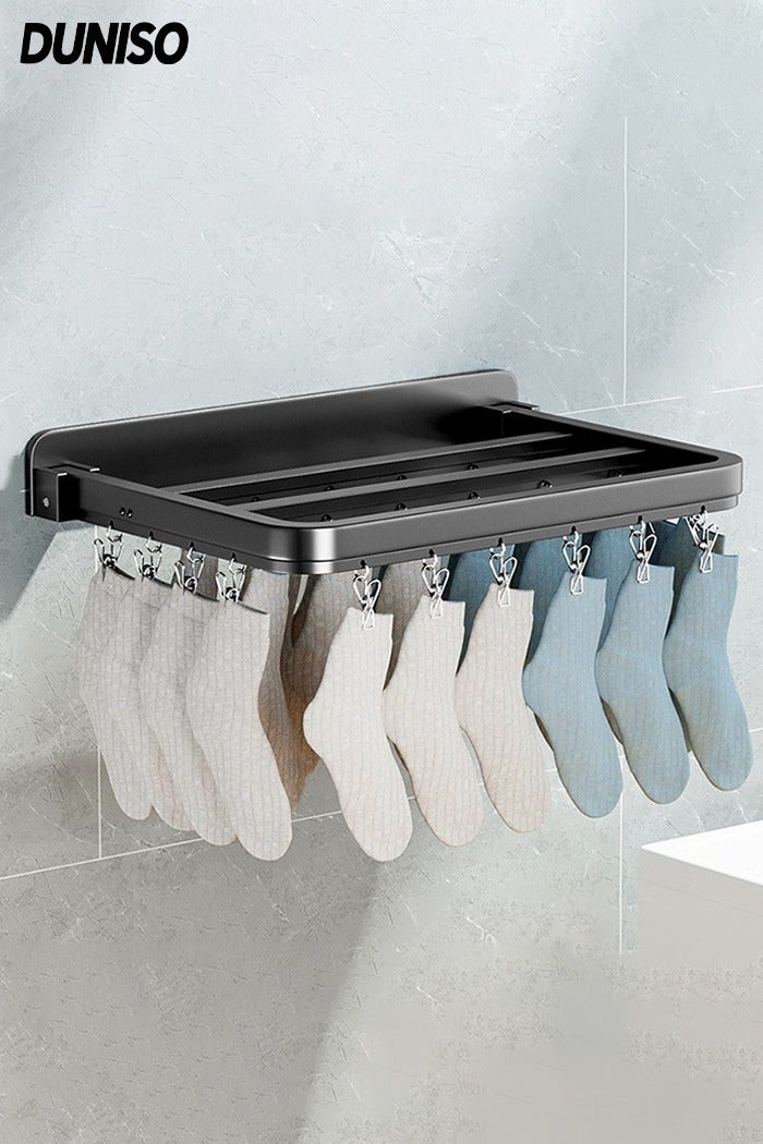 DUNISO Wall Mounted Clothes Hanger，Foldable Clothes Drying Rack with 26 clips，Laundry Drying Rack，Sturdy and Durable，No Punching Required，Used for Socks, Towels, Underwear, Clothing, Pants - Image 1
