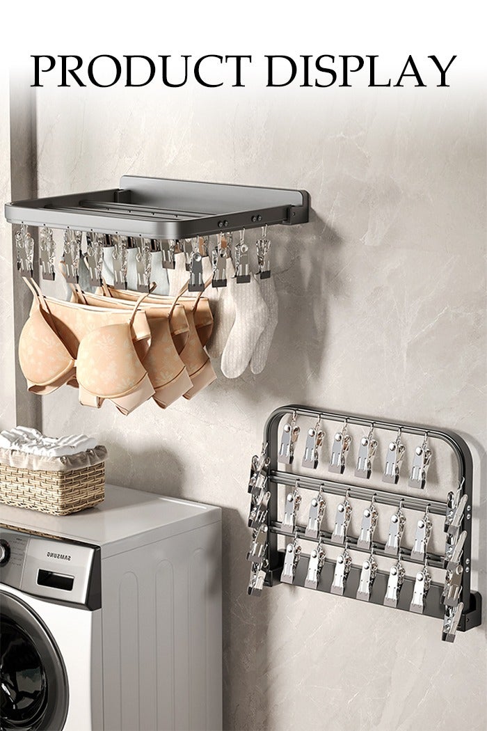 DUNISO Wall Mounted Clothes Hanger，Foldable Clothes Drying Rack with 26 clips，Laundry Drying Rack，Sturdy and Durable，No Punching Required，Used for Socks, Towels, Underwear, Clothing, Pants - Image 3