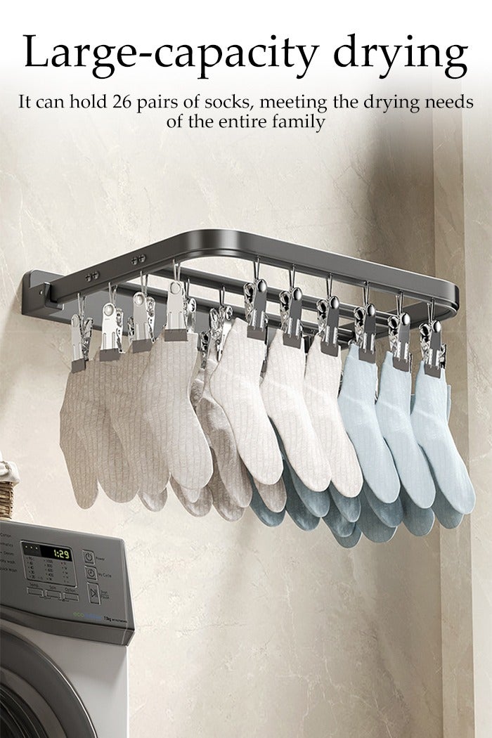 DUNISO Wall Mounted Clothes Hanger，Foldable Clothes Drying Rack with 26 clips，Laundry Drying Rack，Sturdy and Durable，No Punching Required，Used for Socks, Towels, Underwear, Clothing, Pants - Image 5