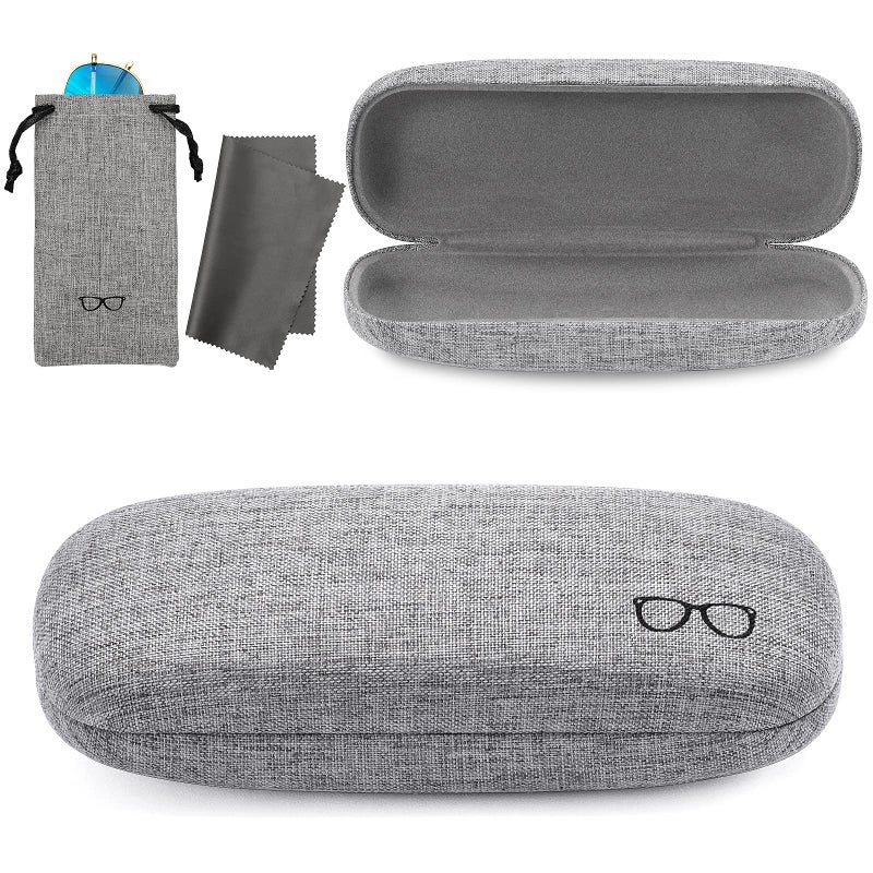 Vemiss Hard Shell Eyeglasses Cases, Linen Fabrics Protector Sunglasses Case, Large Glasses Case (Small Gray/Gray) - Image 1