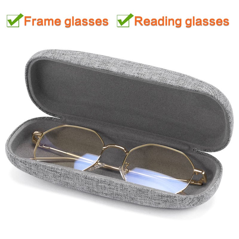 Vemiss Hard Shell Eyeglasses Cases, Linen Fabrics Protector Sunglasses Case, Large Glasses Case (Small Gray/Gray) - Image 2