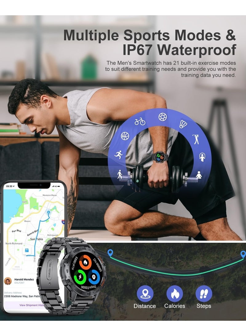 TDZDDYS Smart Watches for Men, 1.39" Military Smartwatch with SpO2, Sleep Monitor, Step Counter, 24/7 Heart Rate, Tactical Fitness Watch with 100+ Sports Modes, Make/Answer Call, Metal Band, Black - Image 4