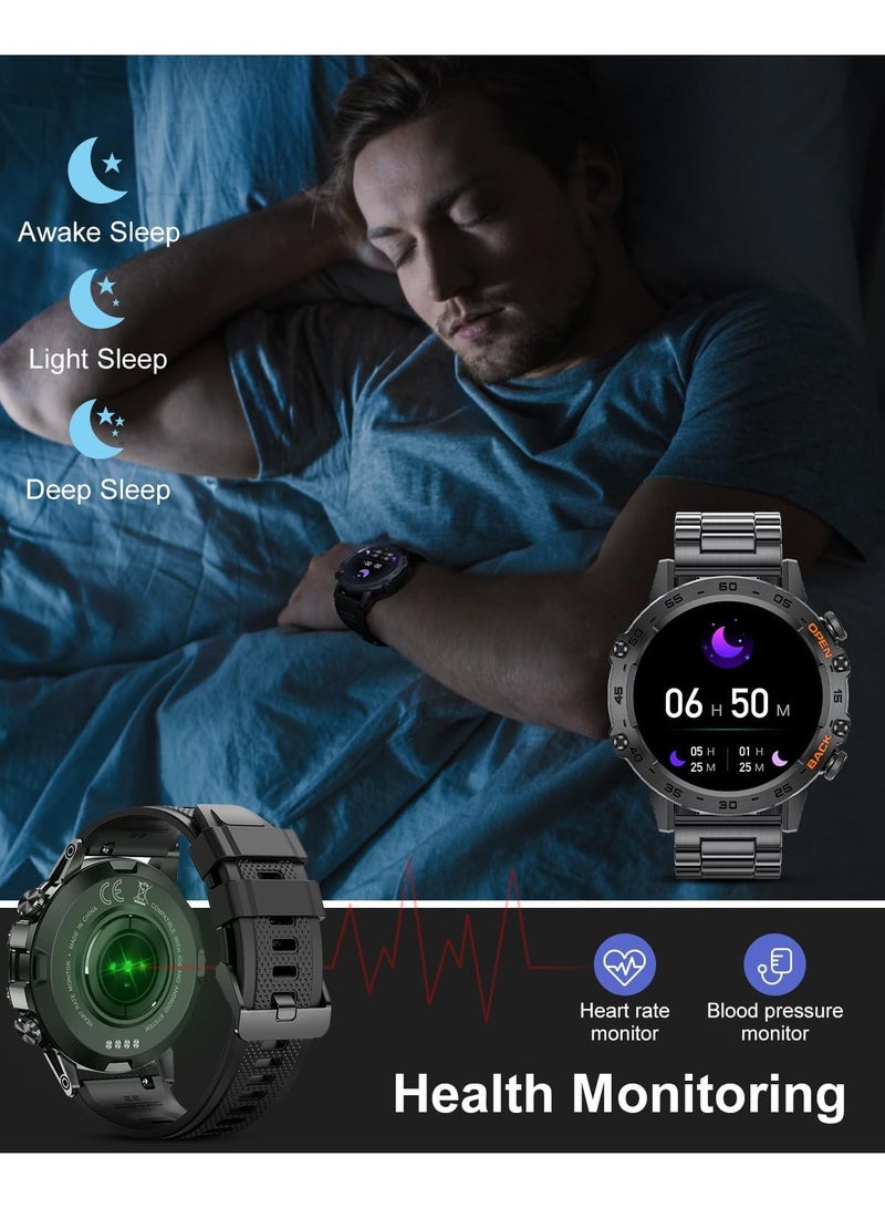 TDZDDYS Smart Watches for Men, 1.39" Military Smartwatch with SpO2, Sleep Monitor, Step Counter, 24/7 Heart Rate, Tactical Fitness Watch with 100+ Sports Modes, Make/Answer Call, Metal Band, Black - Image 5