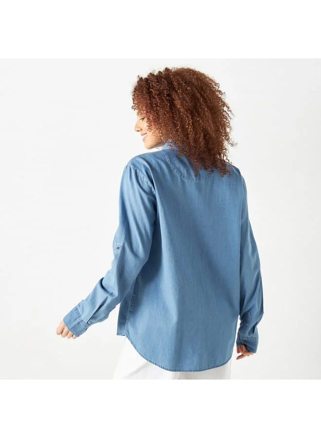 Lee Cooper Lee Cooper Solid Shirt with Roll-Up Sleeves and Pocket