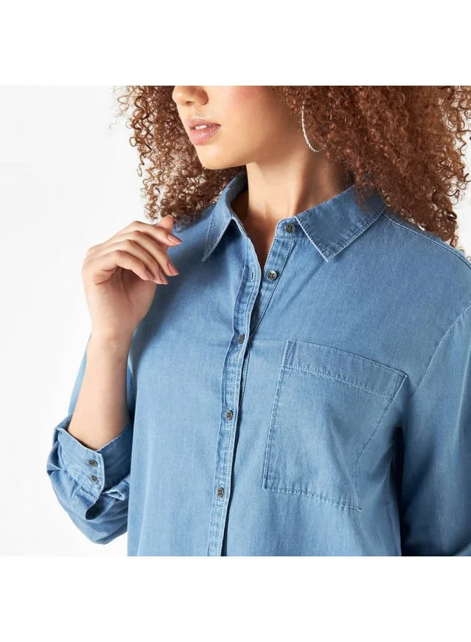 Lee Cooper Lee Cooper Solid Shirt with Roll-Up Sleeves and Pocket