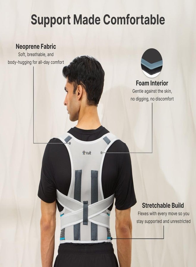 CULT Align Pro Posture Corrector Neoprene Foam Back Support Belt for Men & Women Adjustable Spine & Shoulder Brace Breathable, All-Day Comfort Upper Back, Neck & Shoulder Alignment Support - Grey - Image 4