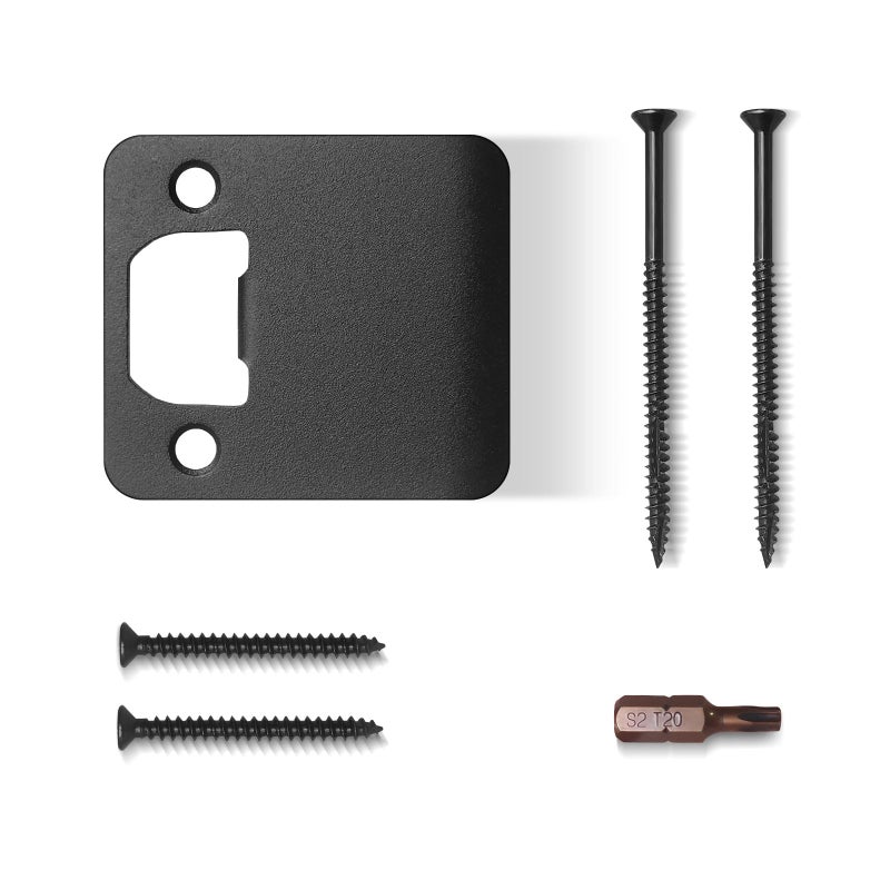 Mosecyou Extended Lip Strike Plate 2-1/2"" X 2-1/4""  Heavy Duty Version  Extra Wide Lip Door Latch Striker With Reinforced Torx/Star Screws & Bit  Extender Strike Restorer Kit (Matte Black  1 Pack) - Image 1