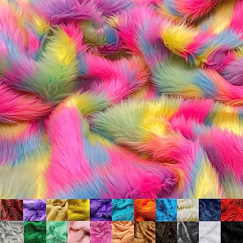 Ice Fabrics Faux Fur Fabric by The Yard - 60 Inches Wide Super Soft and Fluffy Shaggy Mohair Fur Fabric for Costumes, Apparel, Rugs, Pillows, Decorations and More - Pastel Rainbow - Half Yard - Image 1