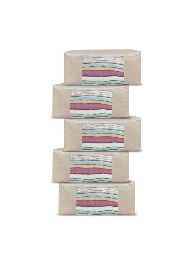 Golden Bird Golden bird Cotton Canvas Clothes Storage Bags/Saree Covers with Zip for Storage Woman Dresses, Sarees, Lehengas for Wardrobe Organizer (5 PCS) - Image 1