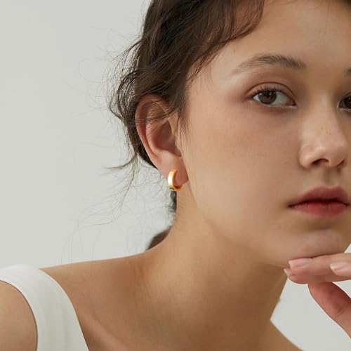 Gacimy Huggie Hoop Earrings for Women 14k Gold Plated, Small Hoop Earrings for Women, 1/2 Inch Round - Image 3