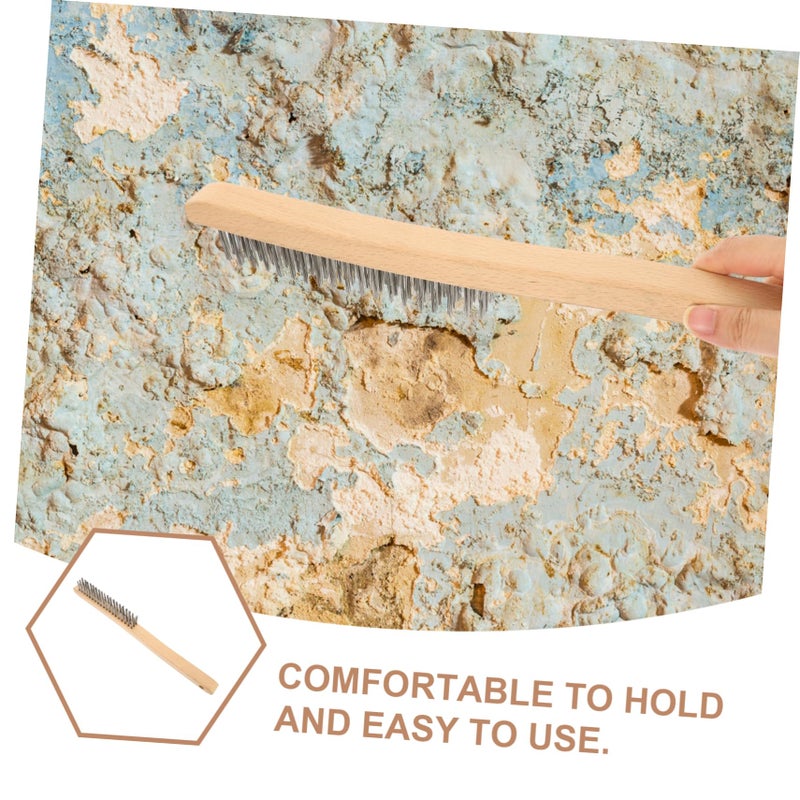 Heavy Duty Stainless Steel Wire Brush Wooden Handle Rust Removal Cleaning Scrub Tool - Image 5