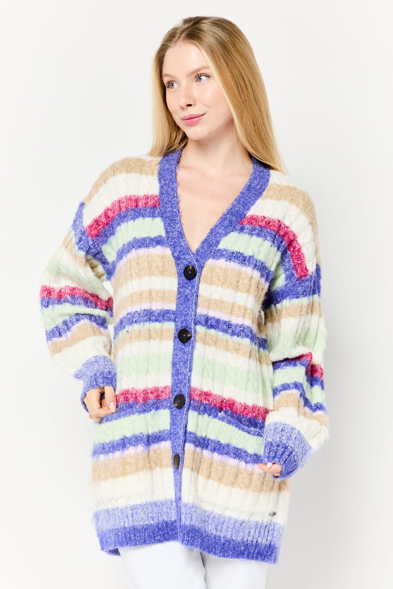 Scotch & Soda Women V-Neck Long Sleeves Yarn Dye Cardigan, Multicolor  - Image 1