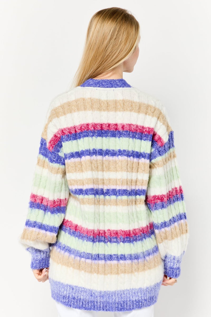 Scotch & Soda Women V-Neck Long Sleeves Yarn Dye Cardigan, Multicolor  - Image 4