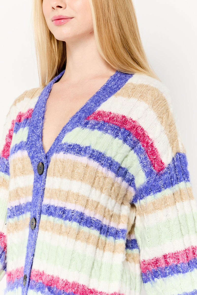 Scotch & Soda Women V-Neck Long Sleeves Yarn Dye Cardigan, Multicolor  - Image 3