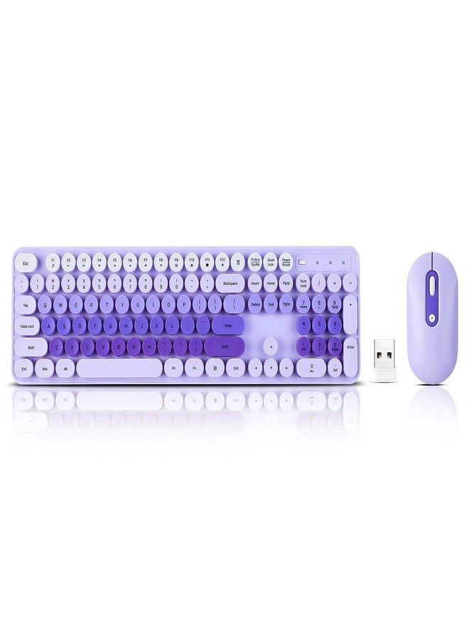 Guiheng Wireless Keyboard and Mouse Combo, Full Size Compact Quiet Wireless Keyboard and Mouse Set 2.4G Ultra-Thin Sleek Design for Windows, Desktop, PC, Notebook, Laptop,Round Keys Purple Mixed Punk Color - Image 2