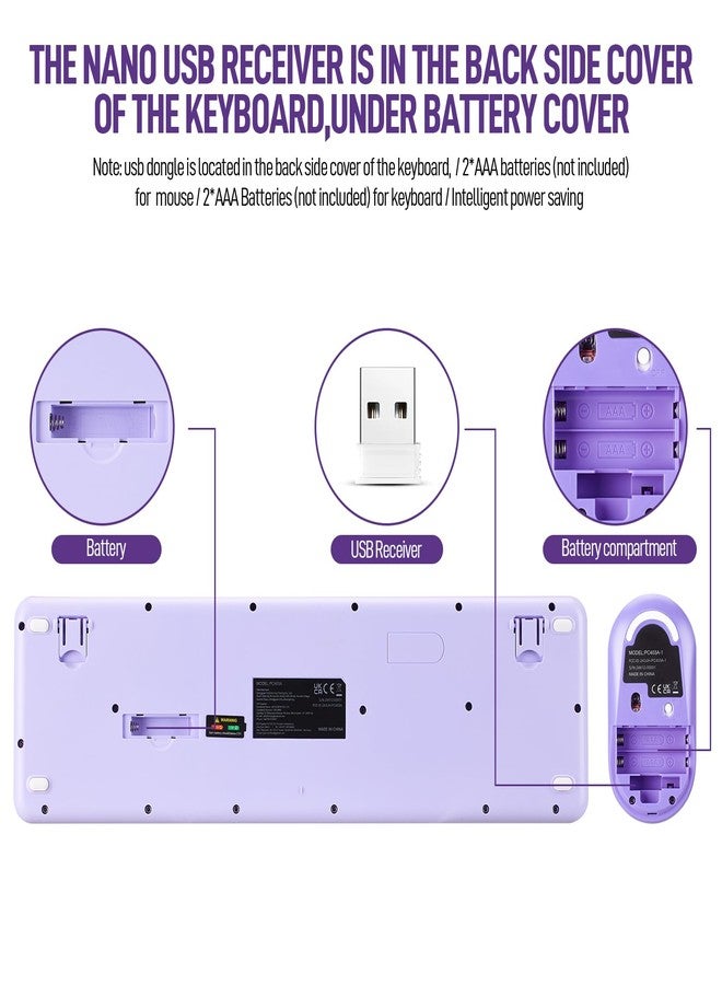 Guiheng Wireless Keyboard and Mouse Combo, Full Size Compact Quiet Wireless Keyboard and Mouse Set 2.4G Ultra-Thin Sleek Design for Windows, Desktop, PC, Notebook, Laptop,Round Keys Purple Mixed Punk Color - Image 3