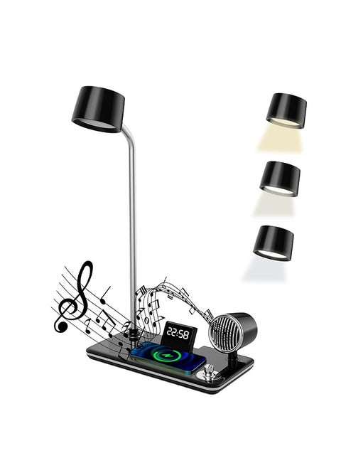 Desk Lamp,4 in 1 Smart LED Table Lamp with Wireless Charger,3 Adjustable Color Temperature,Touch Control Desk Lamp with Bluetooth Speaker,Eye Protection Lamp for Home Office
