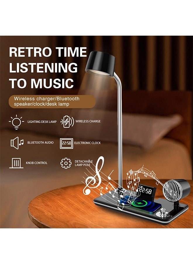 Desk Lamp,4 in 1 Smart LED Table Lamp with Wireless Charger,3 Adjustable Color Temperature,Touch Control Desk Lamp with Bluetooth Speaker,Eye Protection Lamp for Home Office
