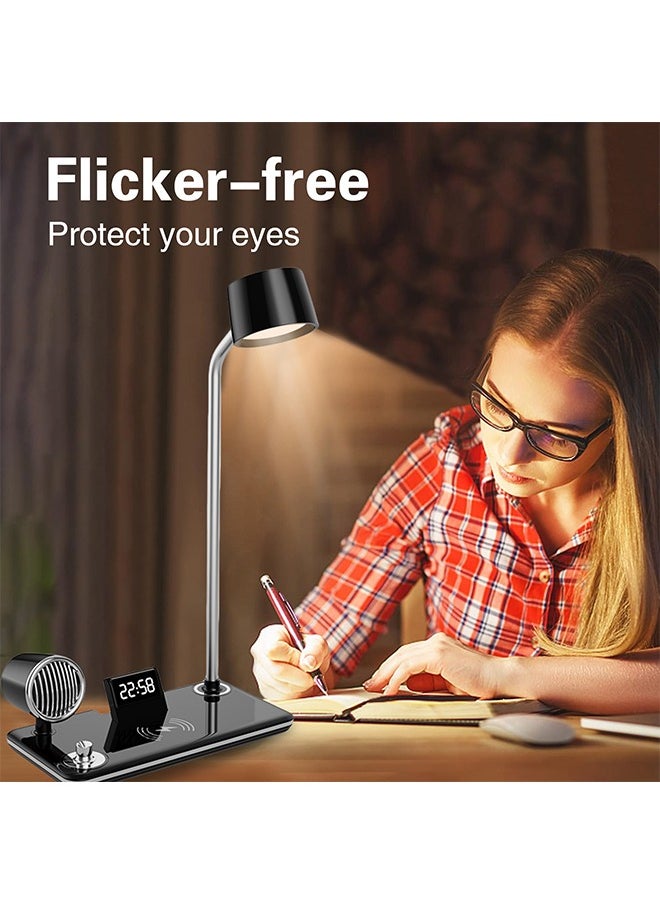 Desk Lamp,4 in 1 Smart LED Table Lamp with Wireless Charger,3 Adjustable Color Temperature,Touch Control Desk Lamp with Bluetooth Speaker,Eye Protection Lamp for Home Office