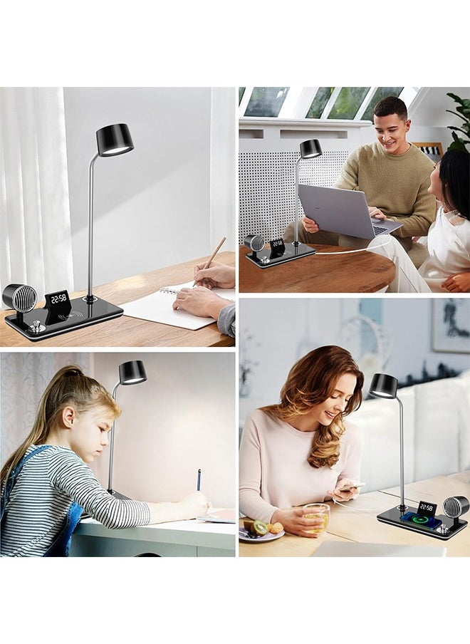 Desk Lamp,4 in 1 Smart LED Table Lamp with Wireless Charger,3 Adjustable Color Temperature,Touch Control Desk Lamp with Bluetooth Speaker,Eye Protection Lamp for Home Office