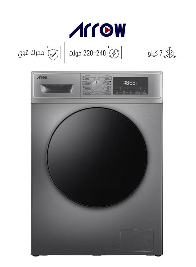 Arrow 6kg Front Loading Automatic Washing Machine - 1000 RPM Max Spin Speed - 16 Programs - Dark Silver - Automatic Balance System - Child Safety Lock Fault Check LED Display - RO-07FWTS-01 - Image 1
