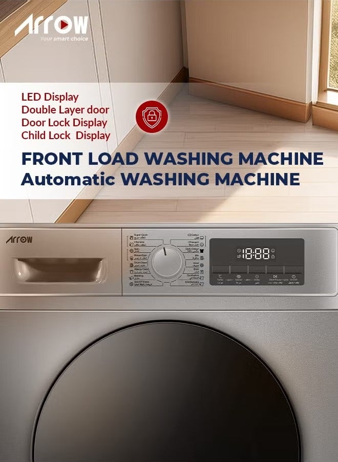 Arrow 6kg Front Loading Automatic Washing Machine - 1000 RPM Max Spin Speed - 16 Programs - Dark Silver - Automatic Balance System - Child Safety Lock Fault Check LED Display - RO-07FWTS-01 - Image 5