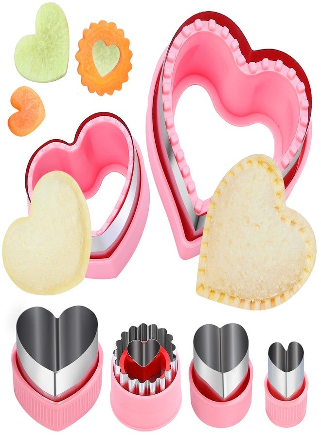 BakingWorld Heart Cookie Cutter Set, 6 Pcs Valentines Day Cookie Cutters, Sandwich Cutter and Sealer,Heart Shaped Cookie Cutter for Biscuits Cakes Fruit and Sandwiches - Image 1