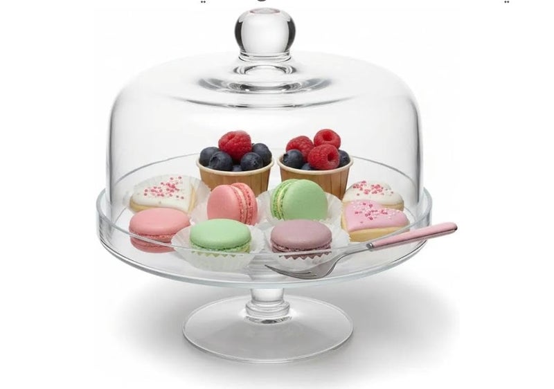 Generic Glass Cake Stand with Dome Lid, Multi-Purpose Serving Dish for Fruit, Desserts and Candy, 14 cm Diameter, 15 cm Height, .A2