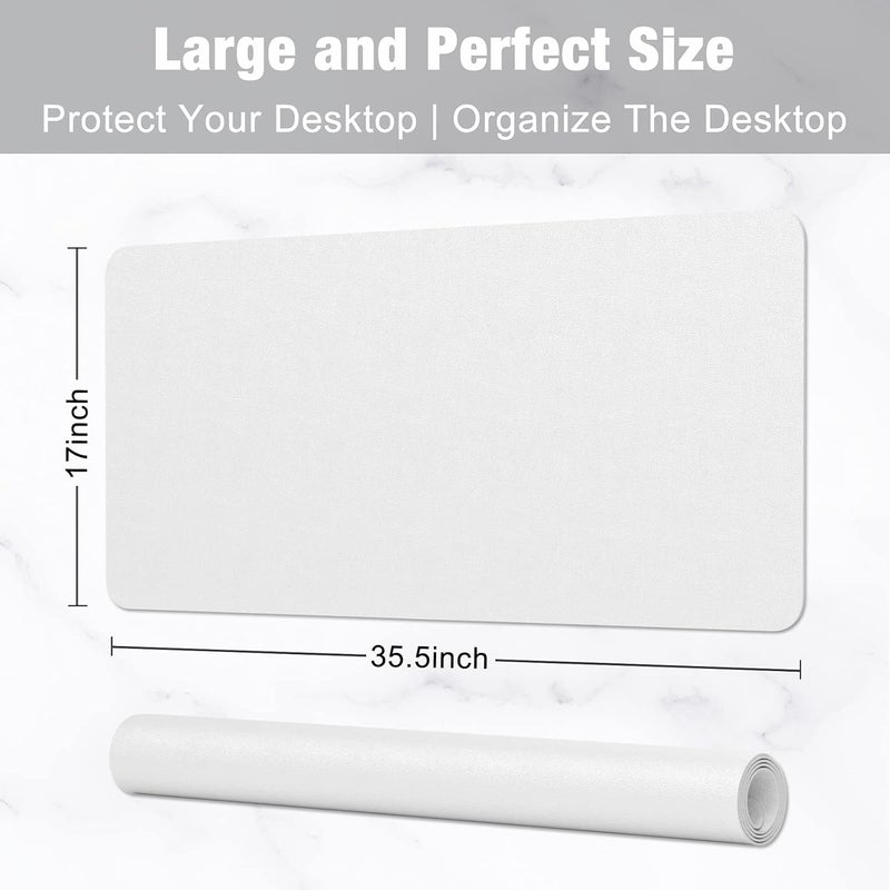 Hsurbtra Desk Pad, 35.5" x 17" PU Leather Desk Mat, XXL Extended Mouse Pad, Waterproof Desktop Blotter Protector, Non-Slip Ultra Thin Large Laptop Keyboard Writing Mat for Office Home, White - Image 3