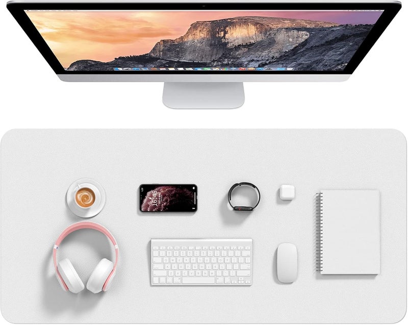 Hsurbtra Desk Pad, 35.5" x 17" PU Leather Desk Mat, XXL Extended Mouse Pad, Waterproof Desktop Blotter Protector, Non-Slip Ultra Thin Large Laptop Keyboard Writing Mat for Office Home, White - Image 1