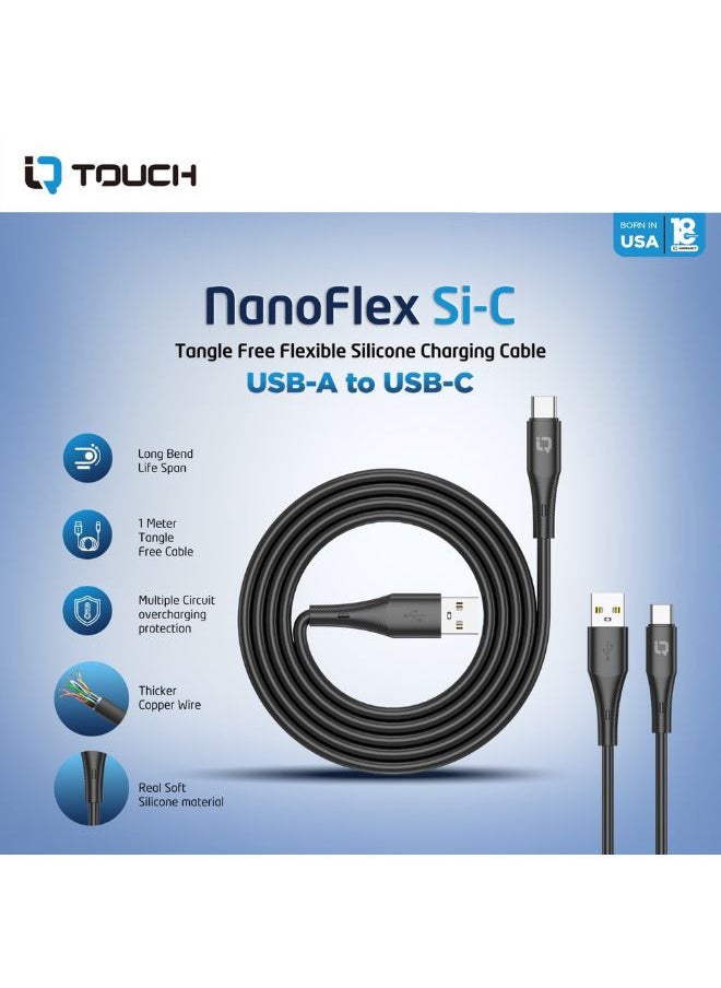 IQ TOUCH IQ TOUCH 1M USB-A to USB-C Charging Cable | 65W Fast Charge, Durable Braided & Aluminum Build, 480Mbps Data Transfer, Tangle-Free, Overcharge Protection, Black, NANOFLEX-Si-C  - Image 3
