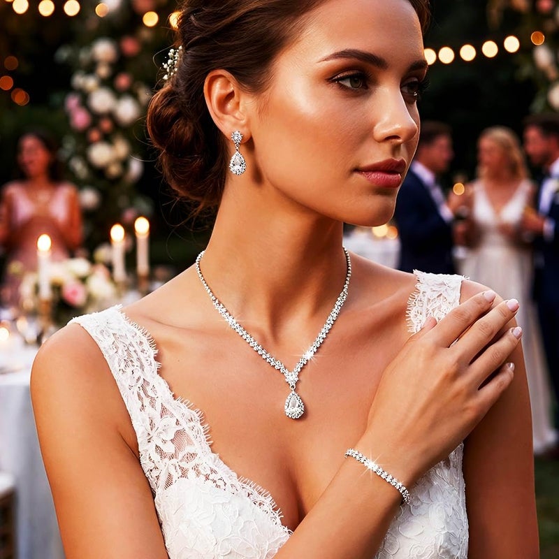 GORAIS Prom Wedding Jewelry Sets Rhinestone Bridal Necklace Earrings Bracelet Set Crystal Costume Jewelry for Brides - Image 3