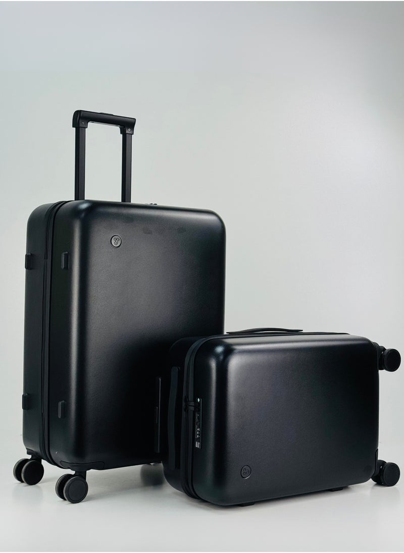 2-Piece PP Luggage Set – Lightweight Polypropylene Fashion Trolley Luggage Unbreakable Hard Shell with TSA Lock, Safe Security Zipper, 2 Protection Cover and 4 Quiet 360° Double Spinner Wheels – Cabin And Medium Checked Suitcases - 22" / 26" - Black