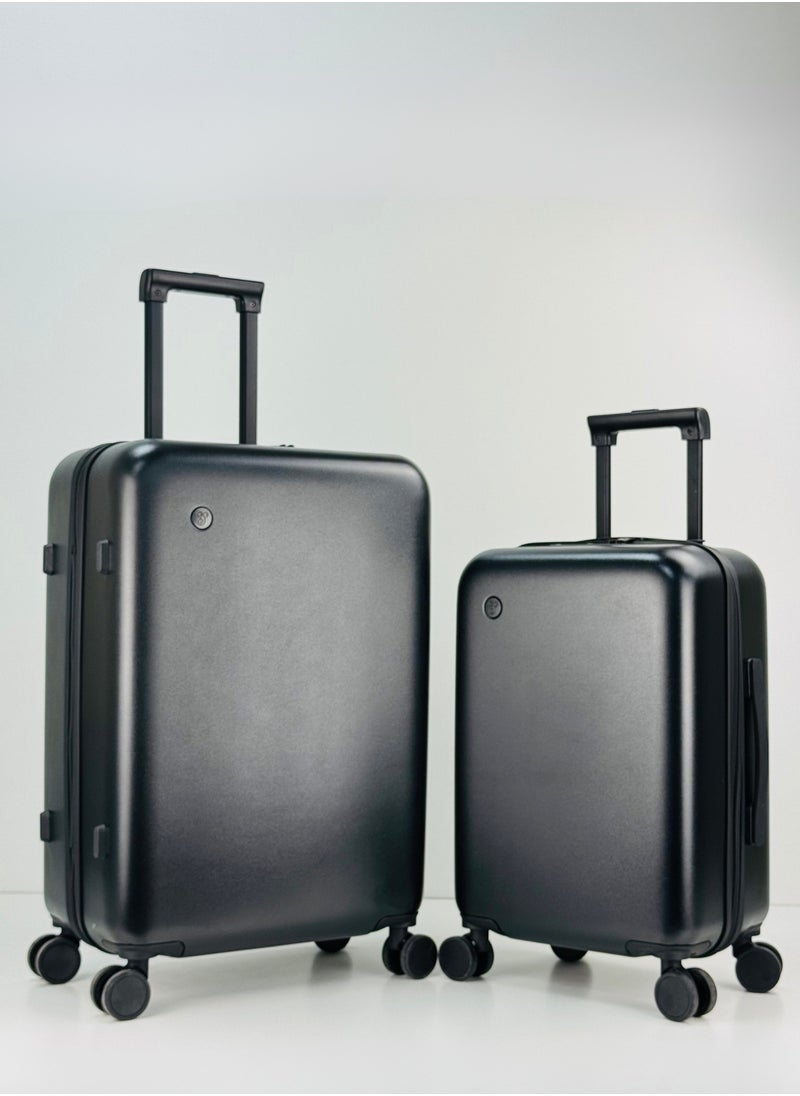 2-Piece PP Luggage Set – Lightweight Polypropylene Fashion Trolley Luggage Unbreakable Hard Shell with TSA Lock, Safe Security Zipper, 2 Protection Cover and 4 Quiet 360° Double Spinner Wheels – Cabin And Medium Checked Suitcases - 22" / 26" - Black