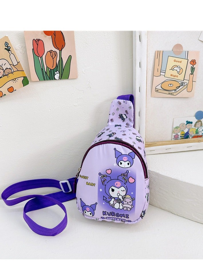 Sanrio Purple Kuromi pattern children's breathable, sweatproof and anti-theft crossbody bag, cartoon print, lightweight sports chest bag, mini belt bag for elementary school students - Image 1