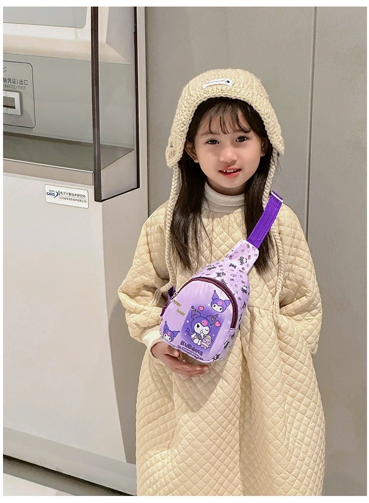 Sanrio Purple Kuromi pattern children's breathable, sweatproof and anti-theft crossbody bag, cartoon print, lightweight sports chest bag, mini belt bag for elementary school students - Image 2
