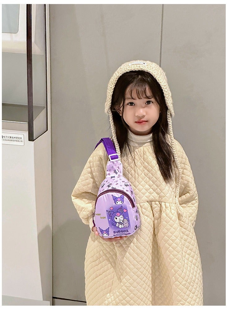 Sanrio Purple Kuromi pattern children's breathable, sweatproof and anti-theft crossbody bag, cartoon print, lightweight sports chest bag, mini belt bag for elementary school students - Image 3