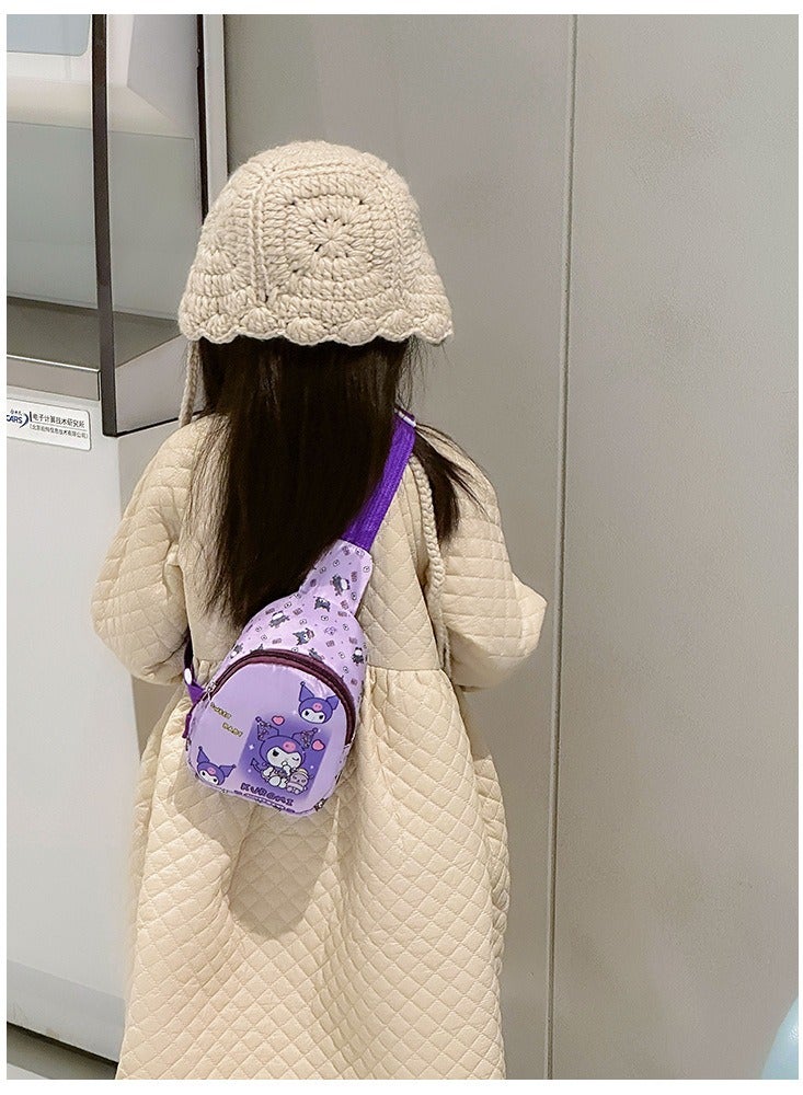 Sanrio Purple Kuromi pattern children's breathable, sweatproof and anti-theft crossbody bag, cartoon print, lightweight sports chest bag, mini belt bag for elementary school students - Image 4