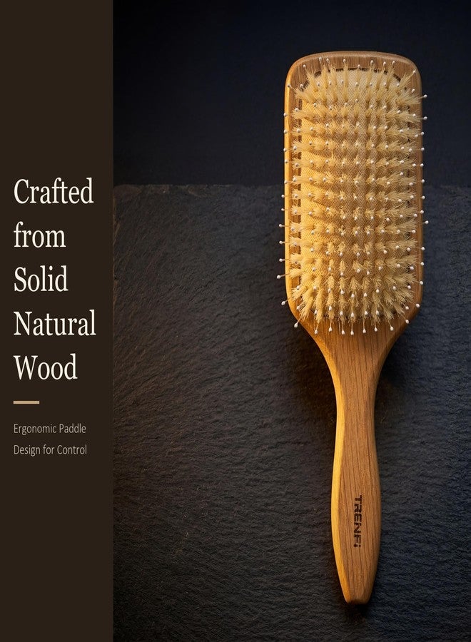 TRENFI Boar and Nylon Bristle Paddle Hair Brush Red Oak - Image 4