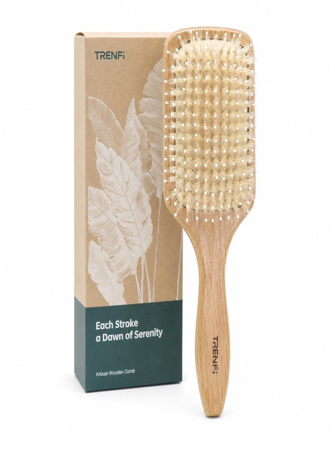 TRENFI Boar and Nylon Bristle Paddle Hair Brush Red Oak - Image 1