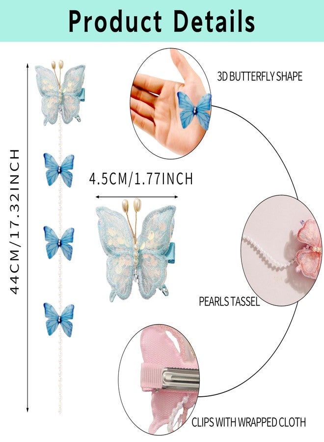 HLTOO 6PCS Butterfly Hair Tassel Clips, Mesh Hair Barrettes with Long Pearl Tassels, Cute Hair Accessories for Women and Girls (Pink, Purple, and Blue) - Image 2