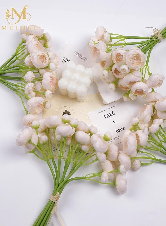 Meldel 32Pcs Ranunculus Artificial Flower, Faux Light Champagne Ranunculus Flowers for DIY Bouquet, Bulk Fake Peony Wedding Filler Flowers for Centerpieces Arrangements Bridal Shower Decorations - Image 3