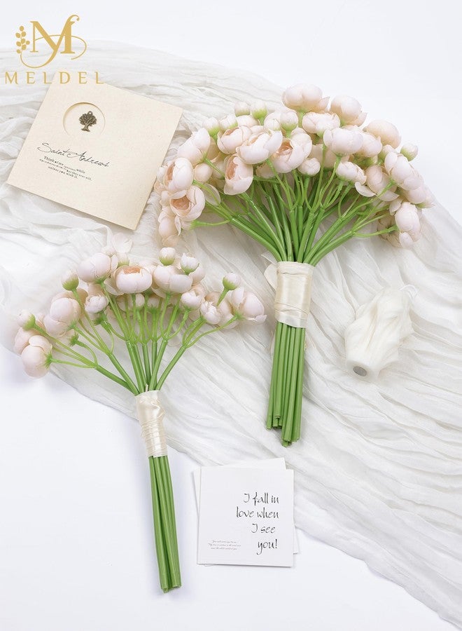 Meldel 32Pcs Ranunculus Artificial Flower, Faux Light Champagne Ranunculus Flowers for DIY Bouquet, Bulk Fake Peony Wedding Filler Flowers for Centerpieces Arrangements Bridal Shower Decorations - Image 5