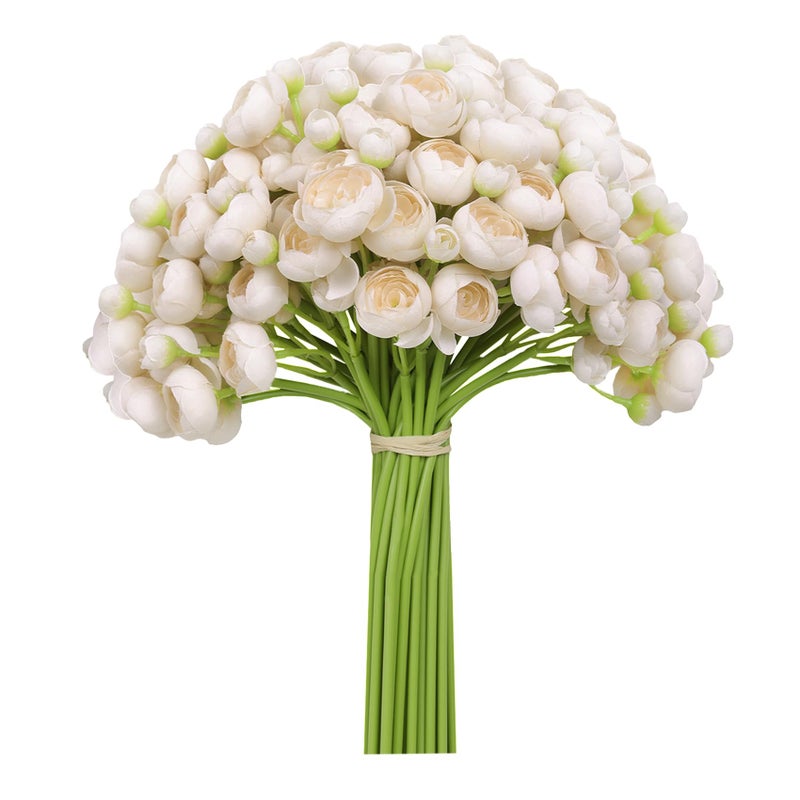Meldel 32Pcs Ranunculus Artificial Flower, Faux Light Champagne Ranunculus Flowers for DIY Bouquet, Bulk Fake Peony Wedding Filler Flowers for Centerpieces Arrangements Bridal Shower Decorations - Image 1