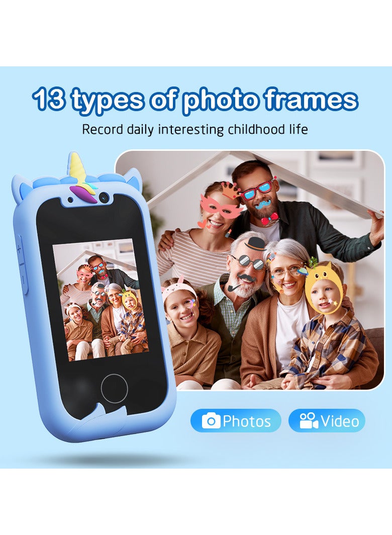 TNGames Unicorn Kids Smartphone Toy for Boys & Girls Aged 3-8 | Early Education Learning Toy | Dual Camera + 64GB Expandable Storage | Puzzles/MP3 Music/Games | 2-Year Warranty Birthday Gift-Blue - Image 3