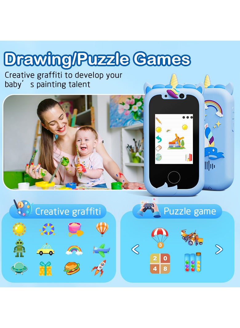 TNGames Unicorn Kids Smartphone Toy for Boys & Girls Aged 3-8 | Early Education Learning Toy | Dual Camera + 64GB Expandable Storage | Puzzles/MP3 Music/Games | 2-Year Warranty Birthday Gift-Blue - Image 5