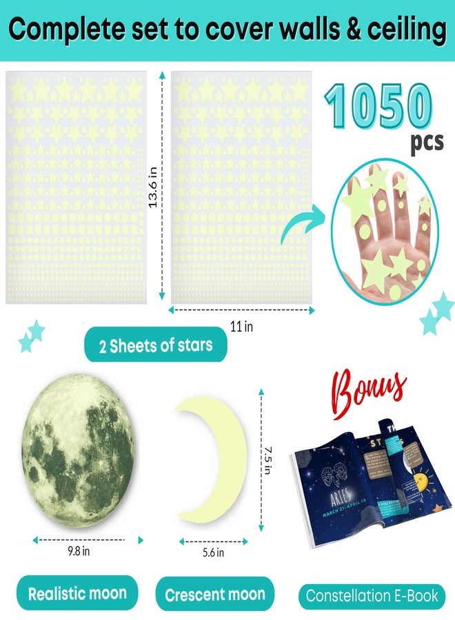 LUMOSX Glow in The Dark Stars for Ceiling - 1050 Pcs with Bonus Constellation E-Book & Moons | Glow in The Dark Stickers for Kids Room Decor Ceiling Stars (Blue) - Image 5